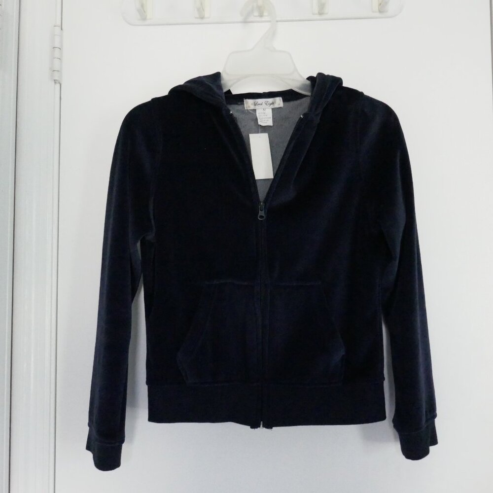 NWT Level Eight vintage Y2K navy blue velour zip hoodie pockets size M